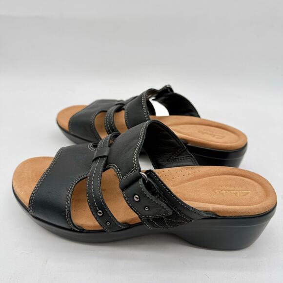 Clarks Tuleah Jane Black Leather Heeled Slide Sandals Women’s 10 Comfort Casual - Picture 6 of 8